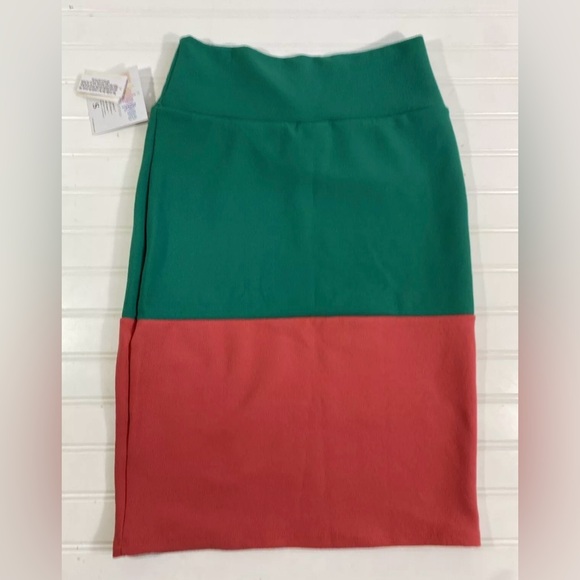 LuLaRoe Cassie Pencil Skirt Colorblock Green Pink Womens Size Small Stretch LLR - Picture 6 of 11